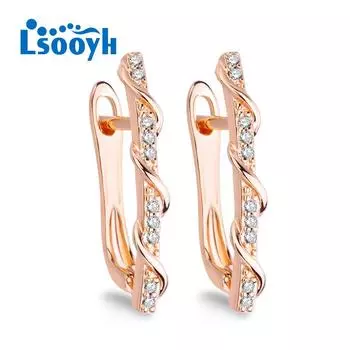LSOOYH серьги-клипсы цвета розового золота, модные серьги для женщин, серьги-гвоздики с полым цирконием, ювелирные изделия A
