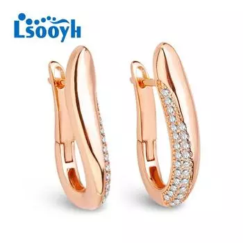 LSOOYH серьги-клипсы цвета розового золота, модные серьги для женщин, полые серьги-гвоздики с кубическим цирконием, ювелирные изделия A