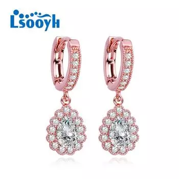 LSOOYH серьги-клипсы цвета розового золота, модные серьги для женщин, полые длинные висячие серьги с бабочкой и кубическим цирконием, ювелирные изделия A