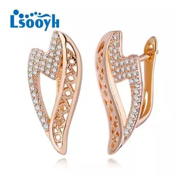 LSOOYH серьги-клипсы цвета розового золота, модные серьги для женщин, полые серьги-гвоздики с кубическим цирконием, ювелирные изделия A