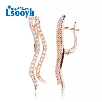 LSOOYH серьги-клипсы цвета розового золота, модные серьги для женщин, полые длинные серьги-гвоздики с кубическим цирконием, ювелирные изделия A