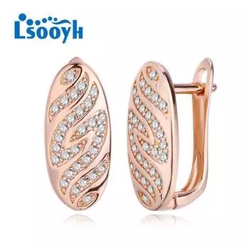 LSOOYH серьги-клипсы цвета розового золота, модные серьги для женщин, серьги-гвоздики с полым цирконием, ювелирные изделия A