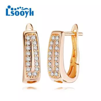 LSOOYH серьги-клипсы цвета розового золота, модные серьги для женщин, серьги-гвоздики с полым цирконием, ювелирные изделия A
