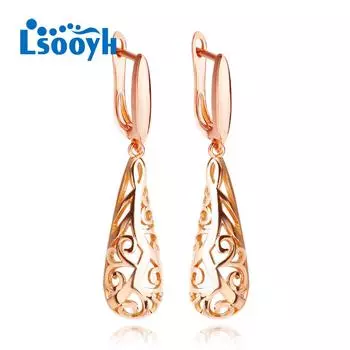 LSOOYH серьги-клипсы цвета розового золота, модные серьги для женщин, квадратные серьги-капли, ювелирные изделия A