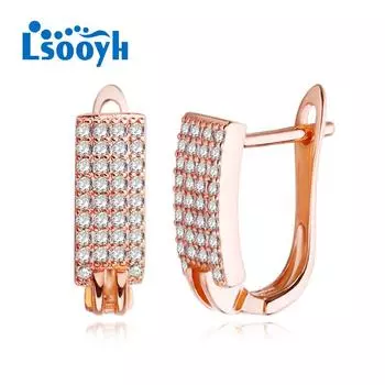 LSOOYH серьги-клипсы цвета розового золота, модные серьги для женщин, серьги-гвоздики с полым цирконием, ювелирные изделия A