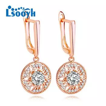 LSOOYH серьги-клипсы цвета розового золота, модные серьги для женщин, серьги-капли с геометрическим фианитом, ювелирные изделия A