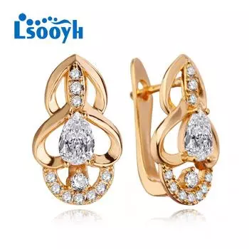 LSOOYH серьги-клипсы цвета розового золота, модные серьги для женщин, геометрические серьги-гвоздики с кубическим цирконием, ювелирные изделия A
