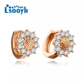 LSOOYH серьги-клипсы цвета розового золота, модные серьги для женщин, геометрические серьги-гвоздики с кубическим цирконием, ювелирные изделия A