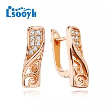 LSOOYH серьги-клипсы цвета розового золота, модные серьги для женщин, круглые серьги-гвоздики с кубическим цирконием, ювелирные изделия A