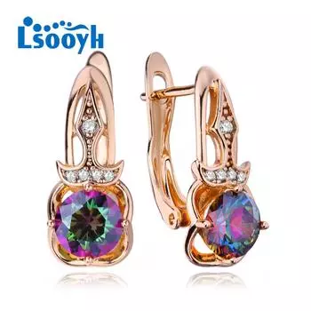 LSOOYH серьги-клипсы цвета розового золота, модные серьги для женщин, геометрические серьги-гвоздики с кубическим цирконием, ювелирные изделия A