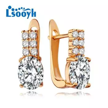 LSOOYH серьги-клипсы цвета розового золота, модные серьги для женщин, геометрические серьги-гвоздики с кубическим цирконием, ювелирные изделия A