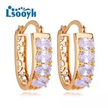 LSOOYH серьги-клипсы цвета розового золота, модные серьги для женщин, геометрические серьги-кольца с кубическим цирконием, ювелирные изделия A