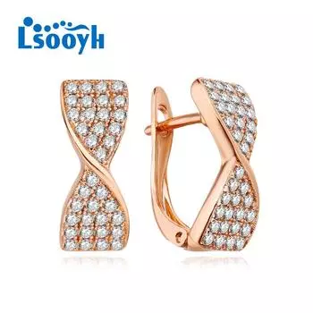 LSOOYH серьги-клипсы цвета розового золота, модные серьги для женщин, полые серьги-гвоздики с кубическим цирконием, ювелирные изделия A
