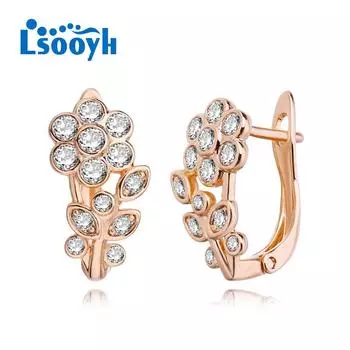 LSOOYH серьги-клипсы цвета розового золота, модные серьги для женщин, полые серьги-гвоздики с цветком кубического циркония, ювелирные изделия A