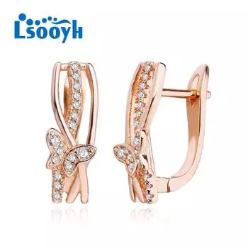 LSOOYH серьги-клипсы цвета розового золота, модные серьги для женщин, полые серьги-гвоздики с бабочкой и кубическим цирконием, ювелирные изделия A