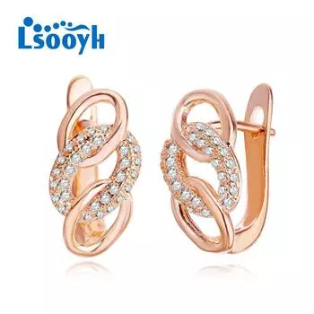 LSOOYH серьги-клипсы цвета розового золота, модные серьги для женщин, полые серьги-гвоздики с кубическим цирконием, ювелирные изделия A