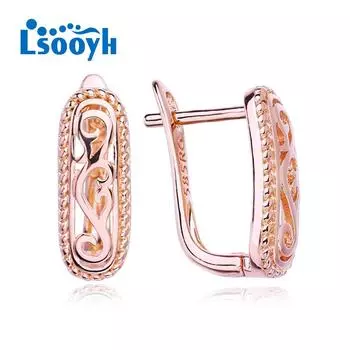 LSOOYH серьги-клипсы цвета розового золота, модные серьги для женщин, геометрические полые серьги-гвоздики, ювелирные изделия A