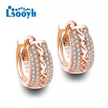 LSOOYH серьги-клипсы цвета розового золота, модные серьги для женщин, серьги-кольца с полым цирконием, ювелирные изделия A