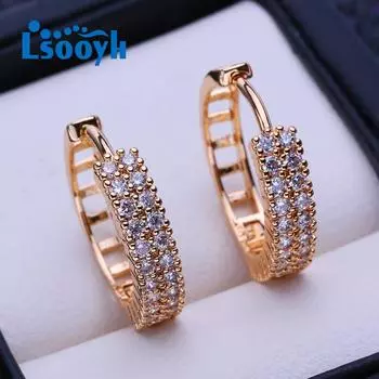 LSOOYH серьги-клипсы цвета розового золота, модные серьги для женщин, полые серьги-кольца с кубическим цирконием, ювелирные изделия A