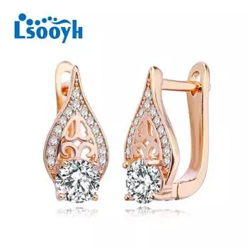 LSOOYH серьги-клипсы цвета розового золота, модные серьги для женщин, серьги-гвоздики с полым цирконием, ювелирные изделия A