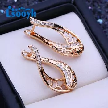 LSOOYH серьги-клипсы цвета розового золота, модные серьги для женщин, полые серьги-кольца с кубическим цирконием, ювелирные изделия A