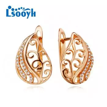 LSOOYH серьги-клипсы цвета розового золота, модные серьги для женщин, длинные квадратные серьги-гвоздики с кубическим цирконием, ювелирные изделия A