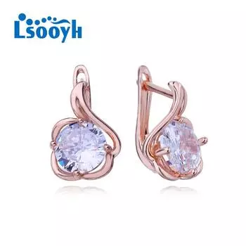 LSOOYH серьги-клипсы цвета розового золота, модные серьги для женщин, серьги-гвоздики с бабочкой, синей звездой и кубическим цирконием, полые серьги-гвоздики с цветком, ювелирные изделия A