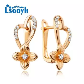 LSOOYH серьги-клипсы цвета розового золота, модные серьги для женщин, серьги-гвоздики с геометрическим цветком и кубическим цирконием, ювелирные изделия A