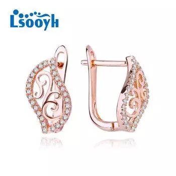 LSOOYH серьги-клипсы цвета розового золота, модные серьги для женщин, полые серьги-гвоздики с геометрическим фианитом, ювелирные изделия A