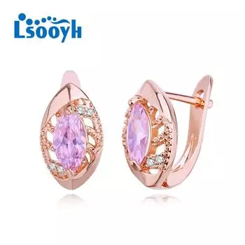 LSOOYH серьги-клипсы цвета розового золота, модные серьги для женщин, полые розовые серьги-гвоздики с кубическим цирконием, ювелирные изделия A