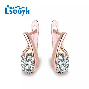 LSOOYH серьги-клипсы цвета розового золота, модные серьги для женщин, серьги-гвоздики с полым цирконием, ювелирные изделия A