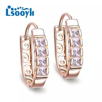 LSOOYH серьги-клипсы цвета розового золота, модные серьги для женщин, полые серьги-кольца с кубическим цирконием, ювелирные изделия A