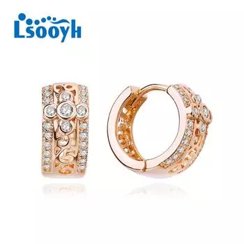 LSOOYH серьги-клипсы цвета розового золота, модные серьги для женщин, серьги-кольца с полым цирконием, ювелирные изделия A