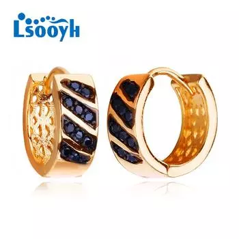 LSOOYH серьги-клипсы цвета розового золота, модные серьги для женщин, геометрические черные серьги-кольца с кубическим цирконием, ювелирные изделия A