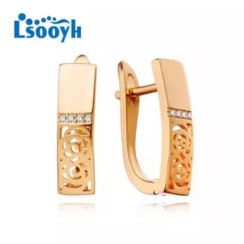 LSOOYH серьги-клипсы цвета розового золота, модные серьги для женщин, серьги-гвоздики с цветком кубического циркония, ювелирные изделия A