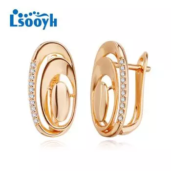 LSOOYH серьги-клипсы цвета розового золота, модные серьги для женщин, овальные серьги-гвоздики с кубическим цирконием, ювелирные изделия A