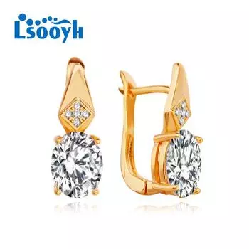 LSOOYH серьги-клипсы цвета розового золота, модные серьги для женщин, круглые серьги-гвоздики с кубическим цирконием, ювелирные изделия A