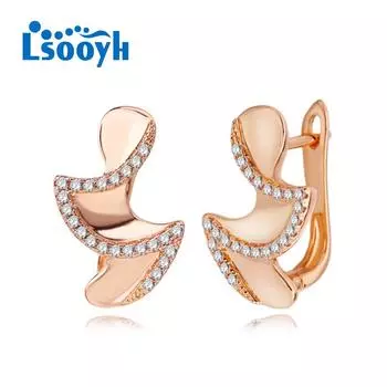 LSOOYH серьги-клипсы цвета розового золота, модные серьги для женщин, полые серьги-гвоздики с кубическим цирконием, ювелирные изделия A