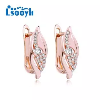 LSOOYH серьги-клипсы цвета розового золота, модные серьги для женщин, серьги-гвоздики с полым цирконием, ювелирные изделия A