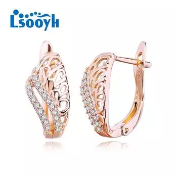 LSOOYH серьги-клипсы цвета розового золота, модные серьги для женщин, серьги-гвоздики с полым цирконием, ювелирные изделия A