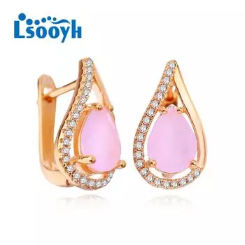 LSOOYH серьги-клипсы цвета розового золота, модные серьги для женщин, геометрические серьги-гвоздики с розовым кубическим цирконием, ювелирные изделия A