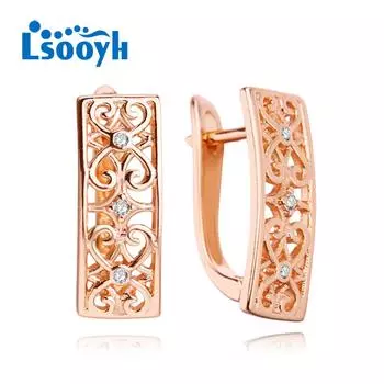 LSOOYH серьги-клипсы цвета розового золота, модные серьги для женщин, квадратные серьги-гвоздики с кубическим цирконием, ювелирные изделия A