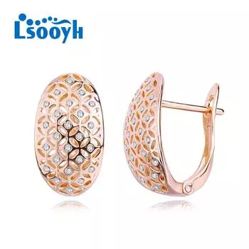 LSOOYH серьги-клипсы цвета розового золота, модные серьги для женщин, серьги-гвоздики с полым цирконием, ювелирные изделия A