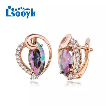 LSOOYH серьги-клипсы цвета розового золота, модные серьги для женщин, полые серьги-гвоздики с кубическим цирконием, ювелирные изделия A