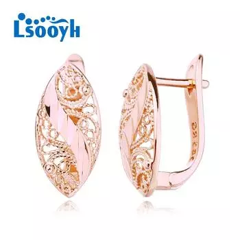 LSOOYH серьги-клипсы цвета розового золота, модные серьги для женщин, полые серьги-гвоздики, ювелирные изделия A