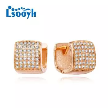 LSOOYH серьги-клипсы цвета розового золота, модные серьги для женщин, квадратные серьги-гвоздики с кубическим цирконием, ювелирные изделия A