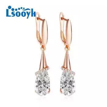 LSOOYH серьги-клипсы цвета розового золота, модные серьги для женщин с кубическим цирконием, полые обручи, длинные серьги-капли, ювелирные изделия A