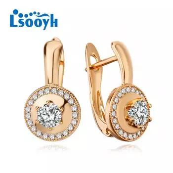 LSOOYH серьги-клипсы цвета розового золота, модные серьги для женщин, геометрические серьги-гвоздики с кубическим цирконием, ювелирные изделия A