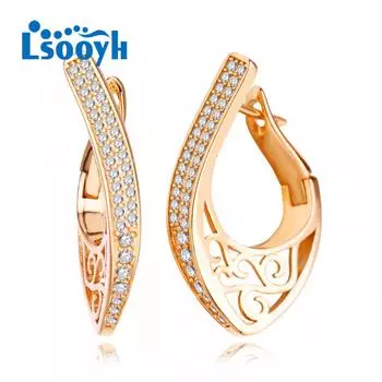 LSOOYH серьги-клипсы цвета розового золота, модные серьги для женщин, серьги-капли с геометрическим фианитом, ювелирные изделия A