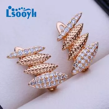 LSOOYH серьги-клипсы цвета розового золота, модные серьги для женщин, квадратные серьги-гвоздики с кубическим цирконием, ювелирные изделия A